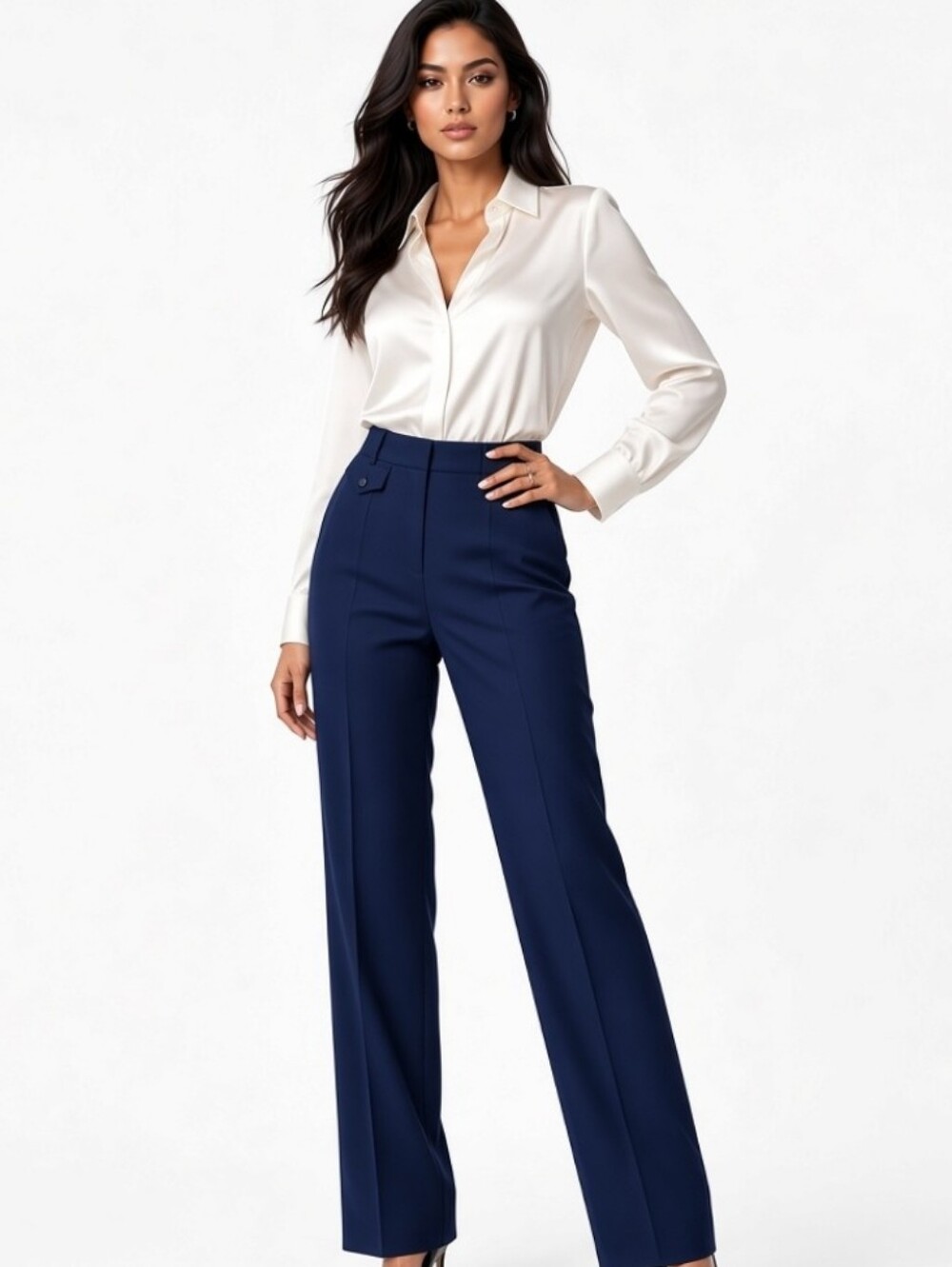 Talbots Navy High-Rise Stretch Wide-Leg Trousers (Sz:10)